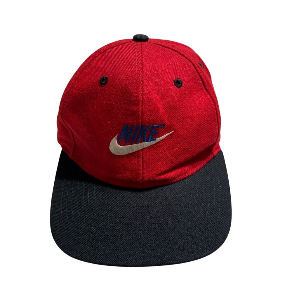 Nike Vintage Baseball Hat Cap Red Black Two-Toned Snap Back One-Size Adjustable